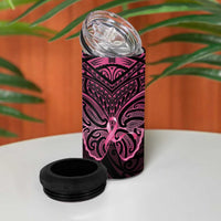 New Zealand Breast Cancer Awareness 4 in 1 Can Cooler Tumbler Maori Butterfly Pink Ribbon Black Version LT14 - Polynesian Pride