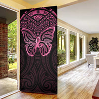 New Zealand Breast Cancer Awareness Door Cover Maori Butterfly Pink Ribbon Black Version LT14 - Polynesian Pride