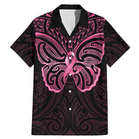 New Zealand Breast Cancer Awareness Family Matching Mermaid Dress and Hawaiian Shirt Maori Butterfly Pink Ribbon Black Version LT14 Dad's Shirt - Short Sleeve Black - Polynesian Pride