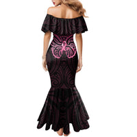 New Zealand Breast Cancer Awareness Family Matching Mermaid Dress and Hawaiian Shirt Maori Butterfly Pink Ribbon Black Version LT14 - Polynesian Pride