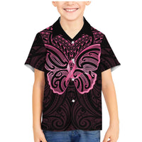 New Zealand Breast Cancer Awareness Family Matching Mermaid Dress and Hawaiian Shirt Maori Butterfly Pink Ribbon Black Version LT14 Son's Shirt Black - Polynesian Pride