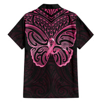 New Zealand Breast Cancer Awareness Family Matching Off The Shoulder Long Sleeve Dress and Hawaiian Shirt Maori Butterfly Pink Ribbon Black Version LT14 - Polynesian Pride