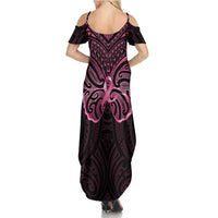 New Zealand Breast Cancer Awareness Family Matching Summer Maxi Dress and Hawaiian Shirt Maori Butterfly Pink Ribbon Black Version LT14 - Polynesian Pride