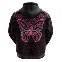 New Zealand Breast Cancer Awareness Hoodie Maori Butterfly Pink Ribbon Black Version LT14 - Polynesian Pride