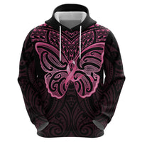 New Zealand Breast Cancer Awareness Hoodie Maori Butterfly Pink Ribbon Black Version LT14 - Polynesian Pride
