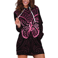New Zealand Breast Cancer Awareness Hoodie Dress Maori Butterfly Pink Ribbon Black Version LT14 Black - Polynesian Pride