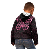 New Zealand Breast Cancer Awareness Kid Hoodie Maori Butterfly Pink Ribbon Black Version LT14 - Polynesian Pride