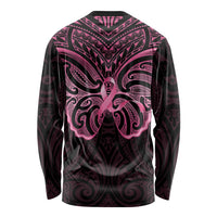 New Zealand Breast Cancer Awareness Long Sleeve Shirt Maori Butterfly Pink Ribbon Black Version LT14 - Polynesian Pride