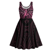 New Zealand Breast Cancer Awareness Midi Dress Maori Butterfly Pink Ribbon Black Version LT14 Black - Polynesian Pride