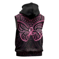 New Zealand Breast Cancer Awareness Sleeveless Hoodie Maori Butterfly Pink Ribbon Black Version LT14 - Polynesian Pride