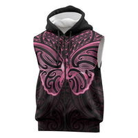 New Zealand Breast Cancer Awareness Sleeveless Zip Hoodie Maori Butterfly Pink Ribbon Black Version LT14 Black - Polynesian Pride