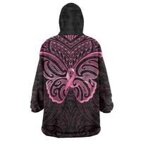 New Zealand Breast Cancer Awareness Wearable Blanket Hoodie Maori Butterfly Pink Ribbon Black Version LT14 - Polynesian Pride