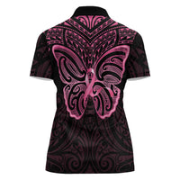 New Zealand Breast Cancer Awareness Women Polo Shirt Maori Butterfly Pink Ribbon Black Version LT14 - Polynesian Pride