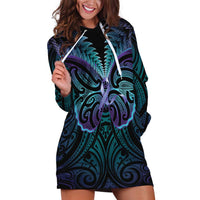 Suicide Prevention New Zealand Hoodie Dress Aotearoa Maori Butterfly Mix Silver Fern LT14 Black - Polynesian Pride