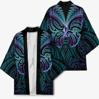 Suicide Prevention New Zealand Kimono Aotearoa Maori Butterfly Mix Silver Fern - Polynesian Pride