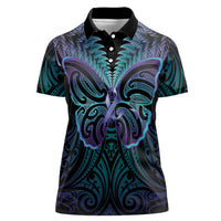 Suicide Prevention New Zealand Women Polo Shirt Aotearoa Maori Butterfly Mix Silver Fern LT14 Female Black - Polynesian Pride