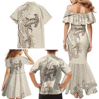 Beige Hawaii Family Matching Mermaid Dress and Hawaiian Shirt Hammerhead Shark Tattoo Curve Polynesian LT14 - Polynesian Pride