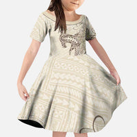 Beige Hawaii Family Matching Puletasi and Hawaiian Shirt Hammerhead Shark Tattoo Curve Polynesian - Polynesian Pride