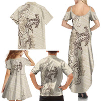 Beige Hawaii Family Matching Summer Maxi Dress and Hawaiian Shirt Hammerhead Shark Tattoo Curve Polynesian LT14 - Polynesian Pride