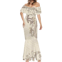 Beige Hawaii Mermaid Dress Hammerhead Shark Tattoo Curve Polynesian LT14 - Polynesian Pride