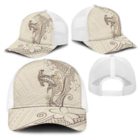 Beige Hawaii Mesh Trucker Cap Hammerhead Shark Tattoo Curve Polynesian - Polynesian Pride
