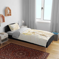 Gold and White Hawaii Bedding Set Hammerhead Shark Tattoo Curve Polynesian - Polynesian Pride