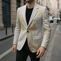 Gold and White Hawaii Blazer Hammerhead Shark Tattoo Curve Polynesian - Polynesian Pride