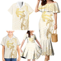 Gold and White Hawaii Family Matching Mermaid Dress and Hawaiian Shirt Hammerhead Shark Tattoo Curve Polynesian LT14 - Polynesian Pride