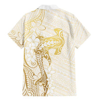Gold and White Hawaii Family Matching Mermaid Dress and Hawaiian Shirt Hammerhead Shark Tattoo Curve Polynesian LT14 - Polynesian Pride