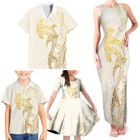 Gold and White Hawaii Family Matching Tank Maxi Dress and Hawaiian Shirt Hammerhead Shark Tattoo Curve Polynesian LT14 - Polynesian Pride