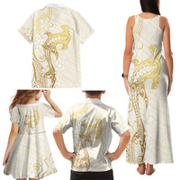 Gold and White Hawaii Family Matching Tank Maxi Dress and Hawaiian Shirt Hammerhead Shark Tattoo Curve Polynesian LT14 - Polynesian Pride