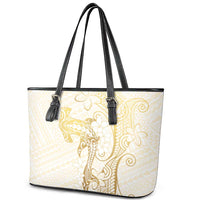 Gold and White Hawaii Leather Tote Bag Hammerhead Shark Tattoo Curve Polynesian LT14 - Polynesian Pride