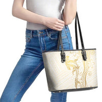 Gold and White Hawaii Leather Tote Bag Hammerhead Shark Tattoo Curve Polynesian LT14 - Polynesian Pride