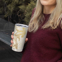 Gold and White Hawaii Tumbler Cup Hammerhead Shark Tattoo Curve Polynesian - Polynesian Pride