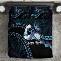 Personalised Polynesia Suicide Prevention Month Bedding Set Brave Strong Butterfly Teal Purple Ribbon LT14 Purple - Polynesian Pride