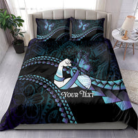 Personalised Polynesia Suicide Prevention Month Bedding Set Brave Strong Butterfly Teal Purple Ribbon LT14 - Polynesian Pride
