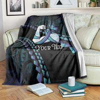 Personalised Polynesia Suicide Prevention Month Blanket Brave Strong Butterfly Teal Purple Ribbon LT14 Purple - Polynesian Pride