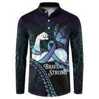 Personalised Polynesia Suicide Prevention Month Button Sweatshirt Brave Strong Butterfly Teal Purple Ribbon LT14 Purple - Polynesian Pride