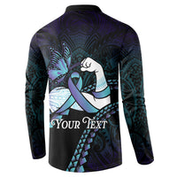 Personalised Polynesia Suicide Prevention Month Button Sweatshirt Brave Strong Butterfly Teal Purple Ribbon LT14 - Polynesian Pride