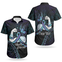 Personalised Polynesia Suicide Prevention Month Couples Matching Long Sleeve Bodycon Dress and Hawaiian Shirt Brave Strong Butterfly Teal Purple Ribbon LT14 - Polynesian Pride