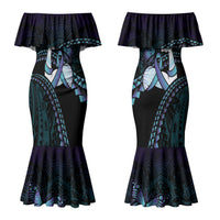 Personalised Polynesia Suicide Prevention Month Couples Matching Mermaid Dress and Long Sleeve Button Shirt Brave Strong Butterfly Teal Purple Ribbon LT14 - Polynesian Pride