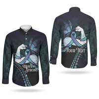 Personalised Polynesia Suicide Prevention Month Couples Matching Off Shoulder Maxi Dress and Long Sleeve Button Shirt Brave Strong Butterfly Teal Purple Ribbon LT14 - Polynesian Pride