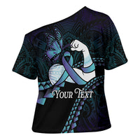 Personalised Polynesia Suicide Prevention Month Cross Shoulder Shirt Brave Strong Butterfly Teal Purple Ribbon LT14 - Polynesian Pride