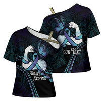 Personalised Polynesia Suicide Prevention Month Cross Shoulder Shirt Brave Strong Butterfly Teal Purple Ribbon LT14 - Polynesian Pride