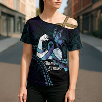 Personalised Polynesia Suicide Prevention Month Cross Shoulder Shirt Brave Strong Butterfly Teal Purple Ribbon LT14 - Polynesian Pride