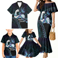 Personalised Polynesia Suicide Prevention Month Family Matching Mermaid Dress and Hawaiian Shirt Brave Strong Butterfly Teal Purple Ribbon LT14 - Polynesian Pride