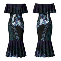 Personalised Polynesia Suicide Prevention Month Family Matching Mermaid Dress and Hawaiian Shirt Brave Strong Butterfly Teal Purple Ribbon LT14 Mom's Dress Purple - Polynesian Pride