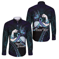 Personalised Polynesia Suicide Prevention Month Family Matching Mermaid Dress and Hawaiian Shirt Brave Strong Butterfly Teal Purple Ribbon LT14 Dad's Shirt - Long Sleeve Purple - Polynesian Pride
