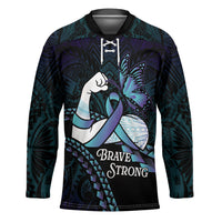 Personalised Polynesia Suicide Prevention Month Hockey Jersey Brave Strong Butterfly Teal Purple Ribbon LT14 Unisex Purple - Polynesian Pride