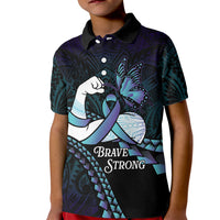 Personalised Polynesia Suicide Prevention Month Kid Polo Shirt Brave Strong Butterfly Teal Purple Ribbon LT14 Kid Purple - Polynesian Pride